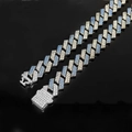 Two-tone hip hop cuban link necklace with blue and white stones on black background - 18cm / Silver/Blue Zirconia