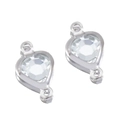 Silver heart connector with clear crystal and double loops for DIY jewelry making - Silver Base-Clear