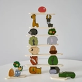 Wooden animal stacking balance toy with giraffe and elephant blocks for kids' early education - Forest Animal Balance Stacking Set