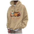 Men's khaki fleece hoodie with Tis the Season autumn print and front kangaroo pocket - S / Tops / Khaki