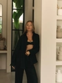Women's minimalist black long sleeve shirt and straight pants two-piece leisure set - Black