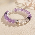 Macro shot of amethyst beads with a vintage silver pi xiu charm on a soft fabric base - 22# Natural Stone Amethyst Bracelet (Exquisite Gift Box)