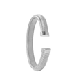 Macro shot of silver C-shaped titanium steel bracelet featuring detailed coil texture - 10mm Silver Open Bangle