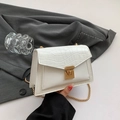 White faux crocodile leather chain bag with golden clasp and minimalist French style - White