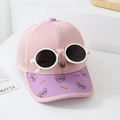 Berretto da baseball rosa per bambini con occhiali staccabili e motivi di orsetto - 52cm (3-6 Anni) / Rosa