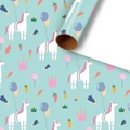 Unicorn and balloon pattern gift wrapping paper with a light blue background for kids - Unicorn / 50*70CM