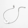 Minimalist silver stainless steel bracelet featuring a hollow moon and cat pendant design - Moon Cat Steel