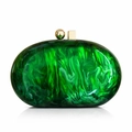Detail of emerald green marble acrylic evening bag with a premium golden clasp - Green