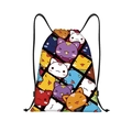 Detalle de los patrones de gatos coloridos en la textura de la mochila con cordón poliéster - Gatos con Estampado de Cuadrícula Colorida (jiayingskd69)