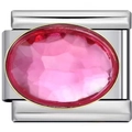 Silver bead charm with oval faceted pink gemstone and gold bezel for DIY bracelets - 0054 - Pink Gemstone Steel