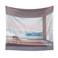 Detail of surrealist landscape tapestry with dreamy pink sky and calm ocean scenery - 73X95CM / Surreal Dream Space (QY711-81)