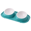 Dual pet feeding station with teal tilted base and two white removable food bowls - Green (White Plastic Bowl) / 41*22.5*8.5cm