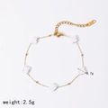 Luxurious gold clover bracelet with five white shell pendants on a high-quality steel chain - White Clover Bracelet (TB3404)