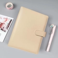 Creamy beige PU leather binder notebook with magnetic clasp and minimalist stationery set - A6 No Inner Pages / Beige