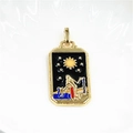 Detailed close-up of a gold-plated tarot star pendant with colorful enamel inlay art - Astro Chart - Black (Pendant Only)
