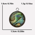 Detail of round colorful abalone shell pendant with silver frame and size specifications - Small Round / Steel