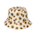 White canvas bucket hat with bright yellow sunflower print for summer sun protection - 58cm / White Daisy