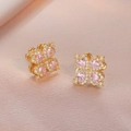 Orecchini a lobo quadrifoglio in oro con zirconi rosa a cuore e piccoli cristalli - Stile Quadrifoglio Cuore Rosa (E1094) / Rosa