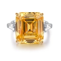 Exquisite S925 silver ring featuring a large yellow step-cut gemstone with side stones - US 5 / Yellow Zirconia (CBJZ115)
