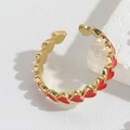 Adjustable golden ring with red enamel hearts design in a minimalist vintage style - Red