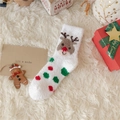 Chaussettes de Noël en polaire corail blanche avec motif renne pour l'hiver - Élan