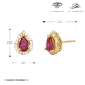 Detailed view of red pear-shaped zircon earrings with 925 sterling silver hallmarking - Gold Stud Earrings-Red