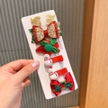 5-piece set of cute Christmas hair clips with glitter reindeer antlers and snowmen - Bow / Five-Piece Set