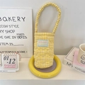 Quilted yellow checkered water bottle carrier bag with portable handle and fabric label - Quilted Heart Plaid Yellow