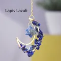 Lapis Lazuli suncatcher with gold wire moon and merkaba star pendant hanging decor - Merkabah Lapis Lazuli Piece Moon Pendant