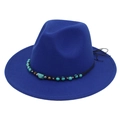 Detail of royal blue felt cowboy hat with turquoise beads and woven ethnic hatband - L (58-60cm) / Royal Blue
