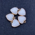 Five heart-shaped pink stone pendants with gold metal edges arranged in a floral pattern - 15x18mm / White Crystal