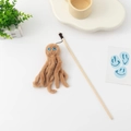 Brown plush octopus cat wand toy with long wooden stick for interactive pet play - Octopus / Brown
