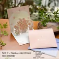3D pop-up flower bouquet greeting card with pink lilies and blue envelope set - HK8017-Style C