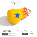 Waterproof yellow bell charm pendant in alloy with blue star and pink bow details - Yellow Lucky Bag (PJ92611B)