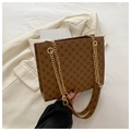 Brown vintage monogram tote bag with gold chain strap and star pattern texture - Brown