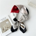 Elegant color-block striped silk scarf in red and black with sophisticated knot display - 70cm / Black Edge Thick Thin Stripes
