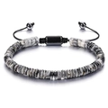 Natural gray marble stone beads and black hematite magnetic bracelet with adjustable cord - Grey Marble Texture Abacus Bead Style (Style-5)