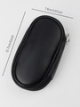 Black oval portable makeup brush case in faux leather with zipper, 12.7cm by 7.8cm size - Mini Black Bag