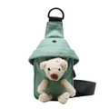Sac de poitrine en toile verte pour femme orné d'un ours en peluche 3D décoratif - Vert