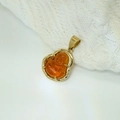 Miniature 18k gold stainless steel Maitreya Buddha pendant with amber-colored glass stone - Coffee