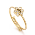 Golden adjustable ring with sparkling paw design and clear cubic zirconia stones - Size 7 (Adjustable) / Gold Rhinestone Flower Style (KR103466-GC)
