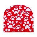 Winter knitted beanie in red with white dog paw print jacquard pattern on white background - M / Red