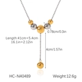 Detailed size chart of two-tone bead tassel necklace in gold and silver stainless steel - Y-Shaped Gold Silver Spheres Style (HC-N40489)