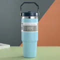 Sky blue 30oz stainless steel vacuum insulated travel mug with handle and straw - 600ml / Blue (Handheld Style)