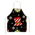 Christmas linen apron with festive red hat and snowflake patterns on black background - Snowflake Top Hat (AP-52011)