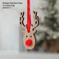 Wooden reindeer Christmas tree ornament with a red pom-pom nose and a red satin ribbon - Natural Wood Reindeer