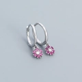 925 silver flower hoop earrings with pink zircons and crystal floral pendant detail - 925 Silver / Platinum (Red Stone)
