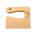 Beech wood kids kitchen knife featuring natural grain and carved fish pattern on the handle - Fish