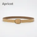 Minimalist apricot real leather belt for women with elegant gold square metal buckle - Apricot