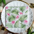 Square floral paper napkin featuring tropical palm leaves and pink hibiscus print - Palm Leaves Hibiscus (1096)